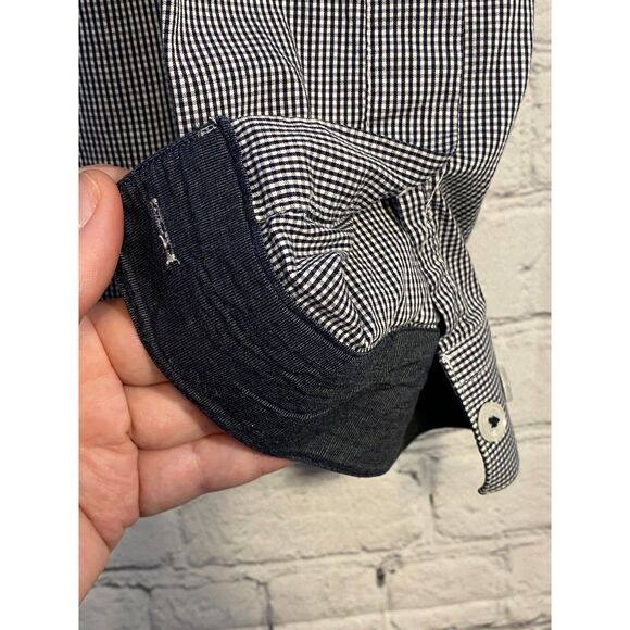 H&M Men's Black and White Small Check Long Sleeve Button Up Shirt Size M - Picture 5 of 11